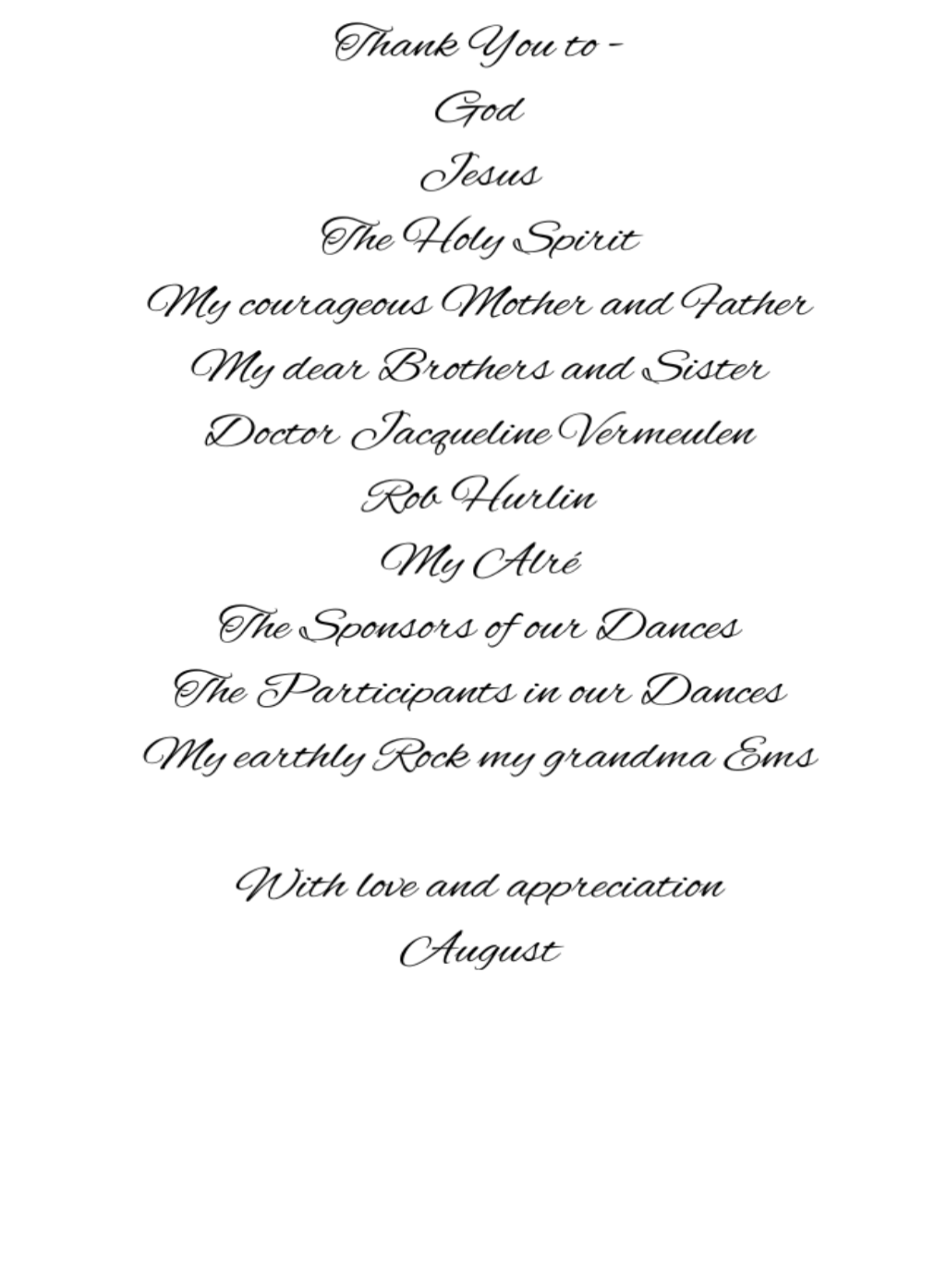 Thank you dedication